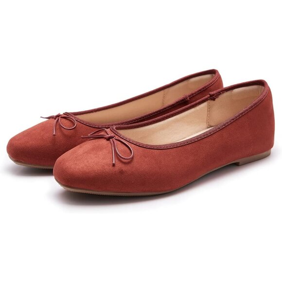 Women wine Red Polyurethane Closed Round Toe Comfortable Bow Ballet Flats Shoes - Picture 2 of 7